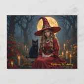 Customizable Red Witch and Familiar Post Card ポストカード (正面)