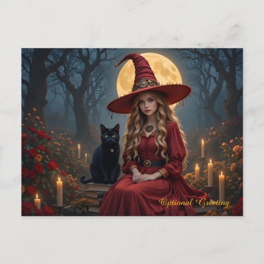 Customizable Red Witch and Familiar Post Card ポストカード (正面)