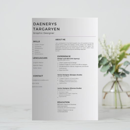 customizable resume sheet curriculum vitae (スタンド正面)