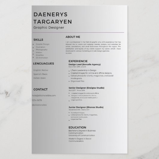 customizable resume sheet curriculum vitae (正面)