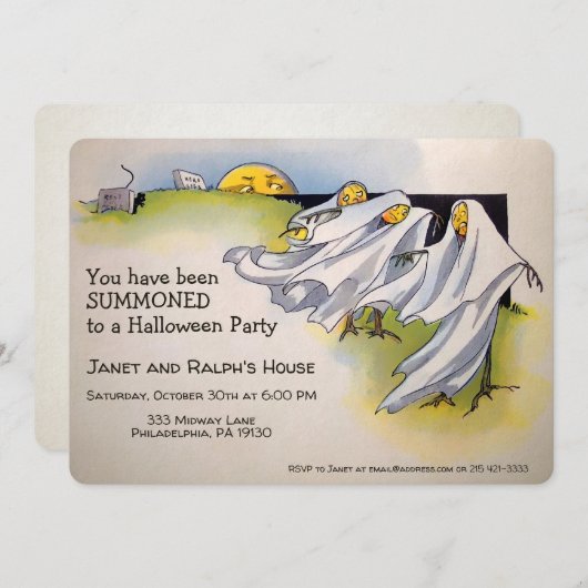 Customizable Retro Spooky Halloween Invitation 招待状 (正面/裏面)