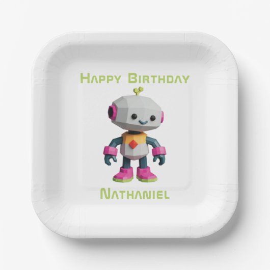Customizable Robot Kids Paper Plates ペーパープレート (正面)