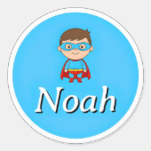 Customizable Round Kids Name Sticker – Superhero ラウンドシール (正面)