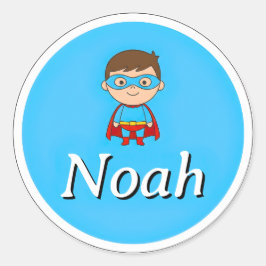 Customizable Round Kids Name Sticker – Superhero  ラウンドシール