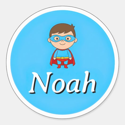 Customizable Round Kids Name Sticker – Superhero  ラウンドシール (正面)