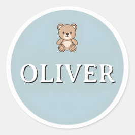 Customizable Round Name kids Sticker – Teddy Bear ラウンドシール