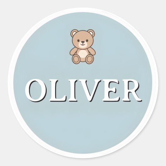 Customizable Round Name kids Sticker – Teddy Bear ラウンドシール (正面)