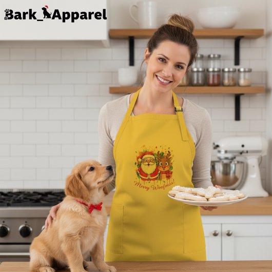 Customizable Santa & Reindeer Christmas ロングエプロン