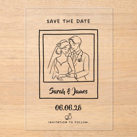 Customizable Save the Date  Bride groom CLear アクリル招待状 (正面)