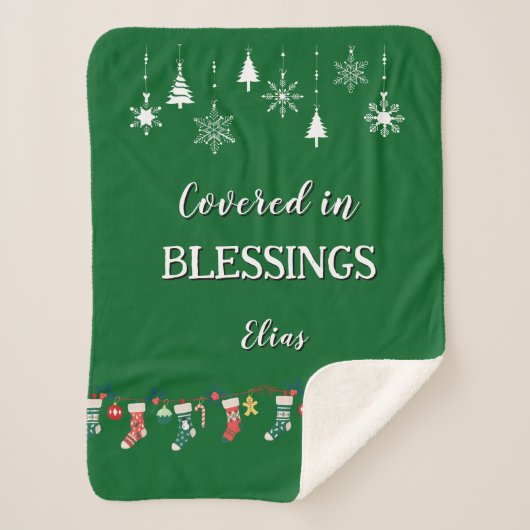 Customizable Sherpa Blanket Green Christmas Gift シェルパブランケット (正面)
