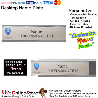 Customizable Silver Name Plate with Logo & Slogan  デスクネームプレート