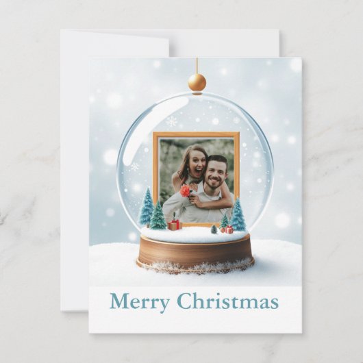 Customizable Snow Globe Photo Christmas シーズンカード (正面)
