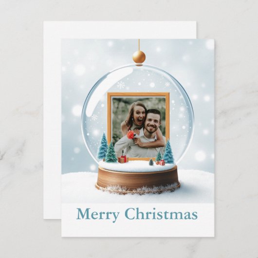 Customizable Snow Globe Photo Christmas シーズンカード (正面/裏面)