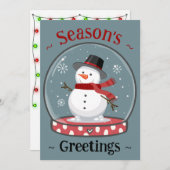 Customizable Snow Globe Snowman Seasonal Greeting シーズンカード (正面/裏面)