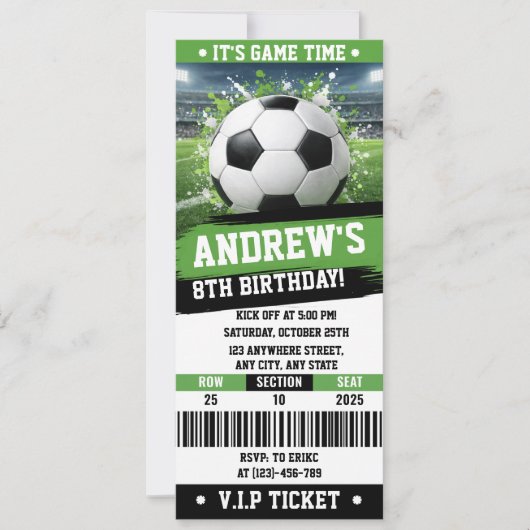 Customizable Soccer Printable Ticket Birthday 招待状 (正面)