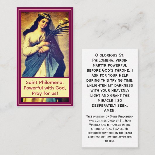 Customizable St. Philomena Prayer Card コーリングカード (正面/裏面)