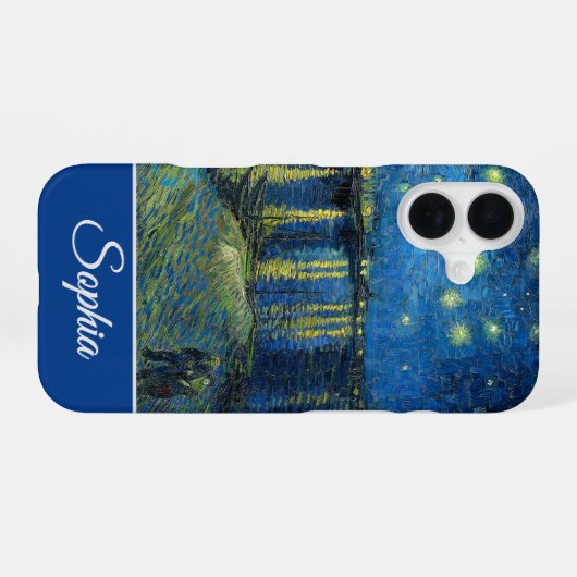 Customizable Starry Night Over the Rhone, Van Gogh iPhone 16ケース (裏面横)
