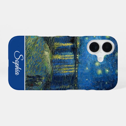 Customizable Starry Night Over the Rhone, Van Gogh iPhone 16ケース (裏面横)