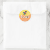 Customizable Superhero Kids Name Sticker ラウンドシール (バッグ)