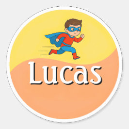 Customizable Superhero Kids Name Sticker ラウンドシール