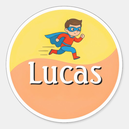 Customizable Superhero Kids Name Sticker ラウンドシール (正面)