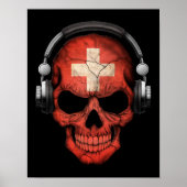Customizable Swiss Dj Skull with Headphones ポスター (正面)