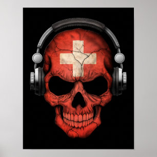 Customizable Swiss Dj Skull with Headphones ポスター