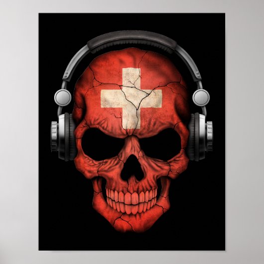 Customizable Swiss Dj Skull with Headphones ポスター (正面)