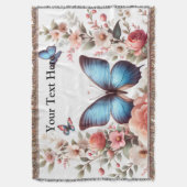 Customizable Text Blue Butterfly Floral Art-96279 スローブランケット (正面縦)