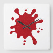 Customizable Tomato Red Splatter Wall Clock スクエア壁時計 (正面)