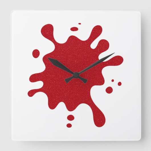 Customizable Tomato Red Splatter Wall Clock スクエア壁時計 (正面)