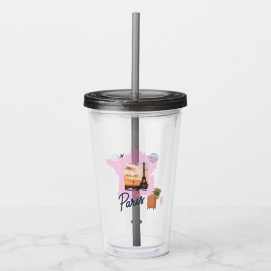 Customizable Travel Themed Paris Acrylic Tumbler アクリルタンブラー (正面)