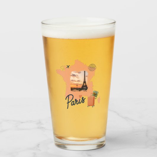 Customizable Travel Themed Paris Drinking Glass タンブラーグラス (ドリンク正面)