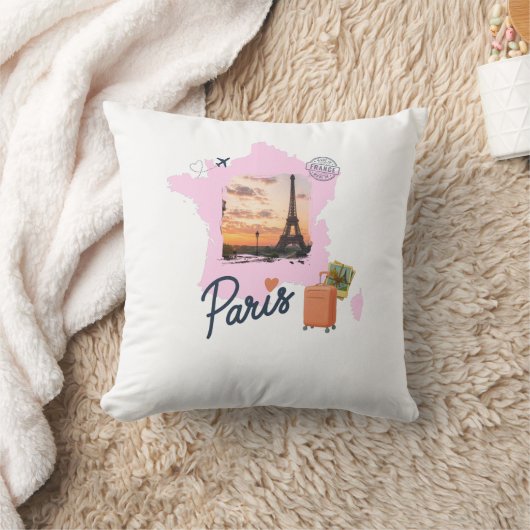 Customizable Travel Themed Paris Pillow. クッション (ブランケット)