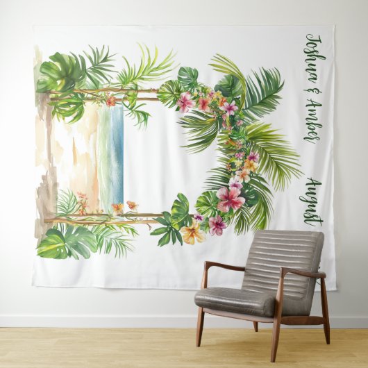 Customizable Tropical Beach Arch Wedding Backdrop タペストリー (インサイチュ(横))
