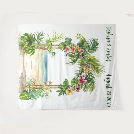 Customizable Tropical Beach Arch Wedding Backdrop タペストリー (正面(横))