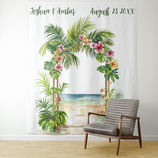 Customizable Tropical Beach Arch Wedding Backdrop タペストリー (インサイチュ)