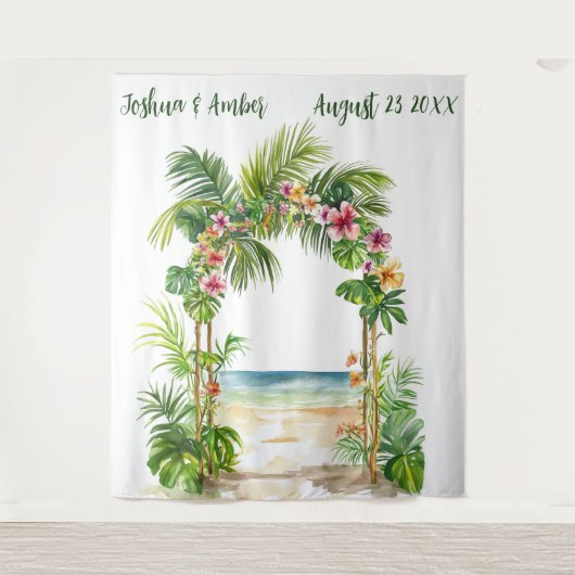 Customizable Tropical Beach Arch Wedding Backdrop タペストリー (正面)