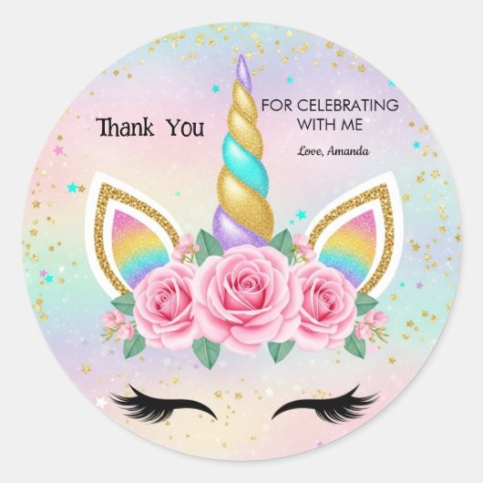 Customizable Unicorn Birthday Party Favor Sticker ラウンドシール (正面)