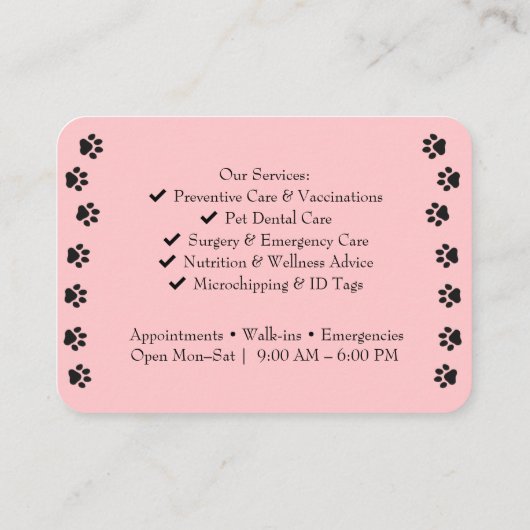 Customizable Veterinarian Business Card – Photo 名刺 (裏面)