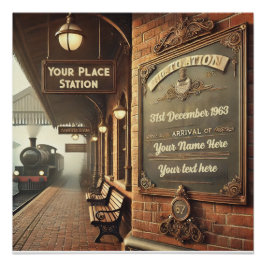 Customizable Vintage Railway Station Glossy Poster ポスター