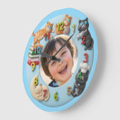 Customizable Wall Clock for Kids with Funny Cats ラージ壁時計 (傾斜)