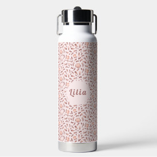 Customizable Water Bottle, Pink Floral Design ウォーターボトル