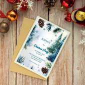 Customizable Watercolor Pine Trees Christmas 招待状