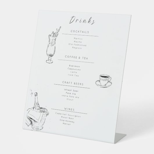 Customizable Wedding Drinks Menu Sign 台座サイン (正面)
