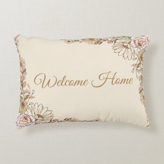 Customizable "Welcome Home" Botanical Pillow アクセントクッション (正面)