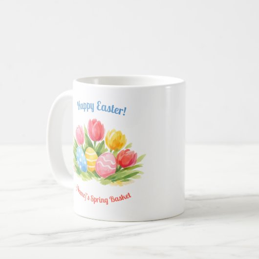 Customizable Whimsical Easter Tulips & Eggs Design コーヒーマグカップ (正面左)