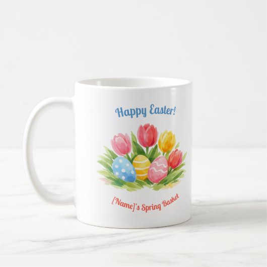 Customizable Whimsical Easter Tulips & Eggs Design コーヒーマグカップ (左)