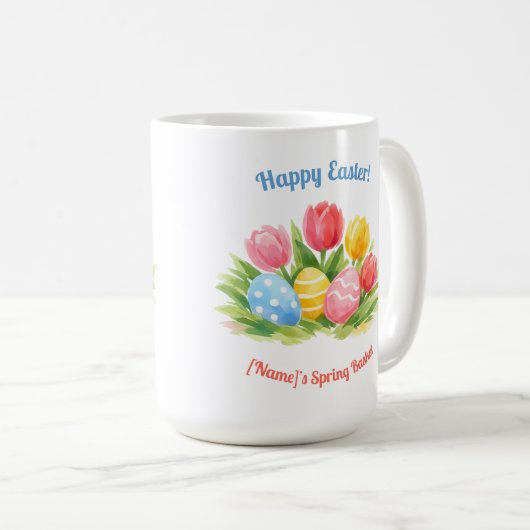 Customizable Whimsical Easter Tulips & Eggs Design コーヒーマグカップ (正面右)