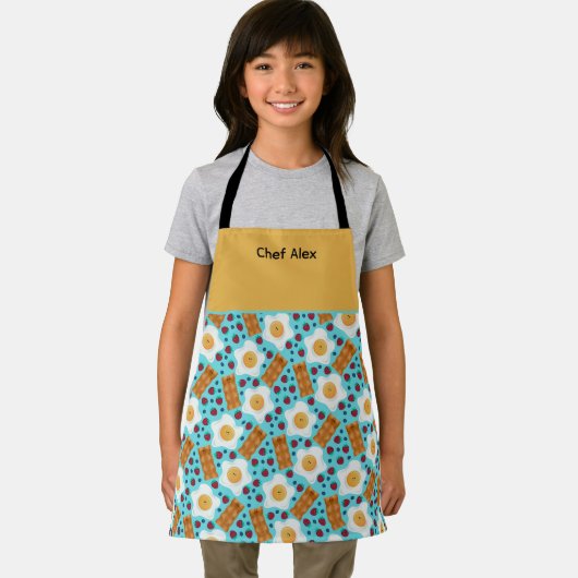 Customizable Whimsical Eggs and Bacon All-Over エプロン (インサイチュ)